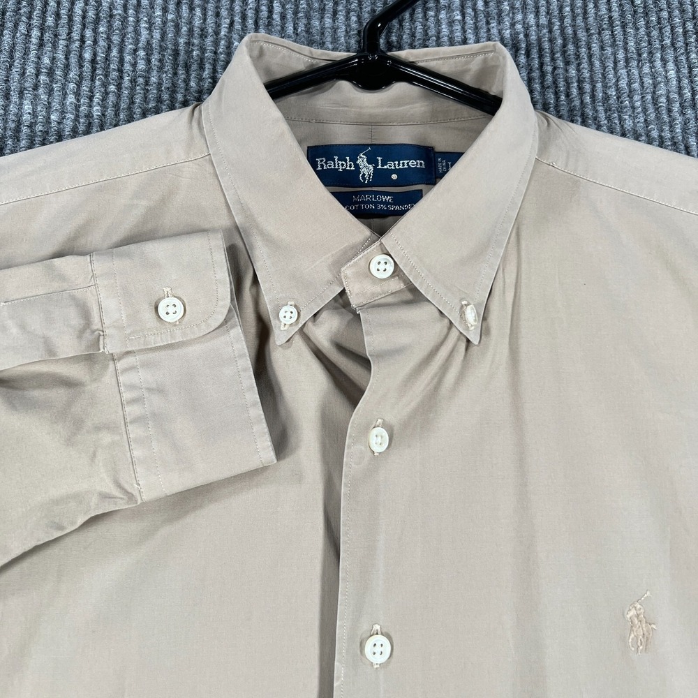 Ralph Lauren Mens Shirt Large Beige Marlowe Long Sleeve Button Down Preppy Light